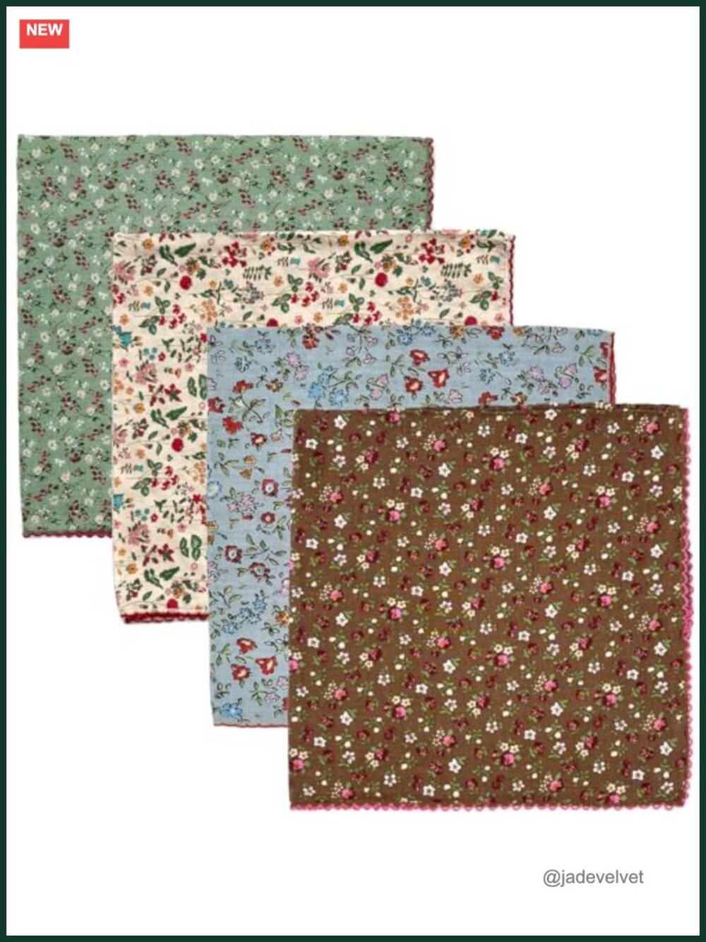 4 Pack Cotton Bandanas 21x21 Floral Head Scarves Kerchiefs Set